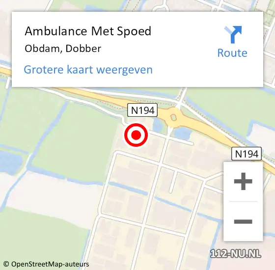 Locatie op kaart van de 112 melding: Ambulance Met Spoed Naar Obdam, Dobber op 1 december 2021 20:59