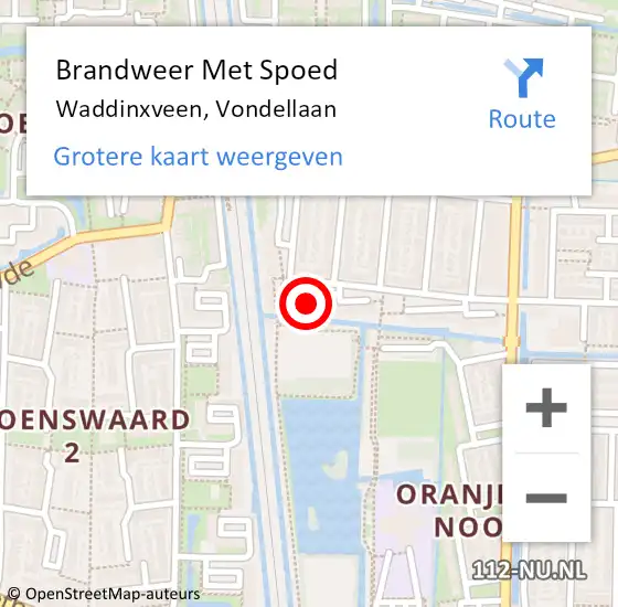 Locatie op kaart van de 112 melding: Brandweer Met Spoed Naar Waddinxveen, Vondellaan op 1 december 2021 20:59