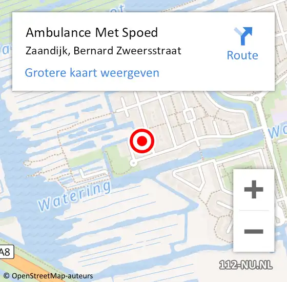 Locatie op kaart van de 112 melding: Ambulance Met Spoed Naar Zaandijk, Bernard Zweersstraat op 1 december 2021 21:26