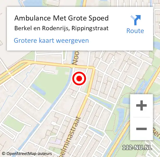 Locatie op kaart van de 112 melding: Ambulance Met Grote Spoed Naar Berkel en Rodenrijs, Rippingstraat op 1 december 2021 21:35