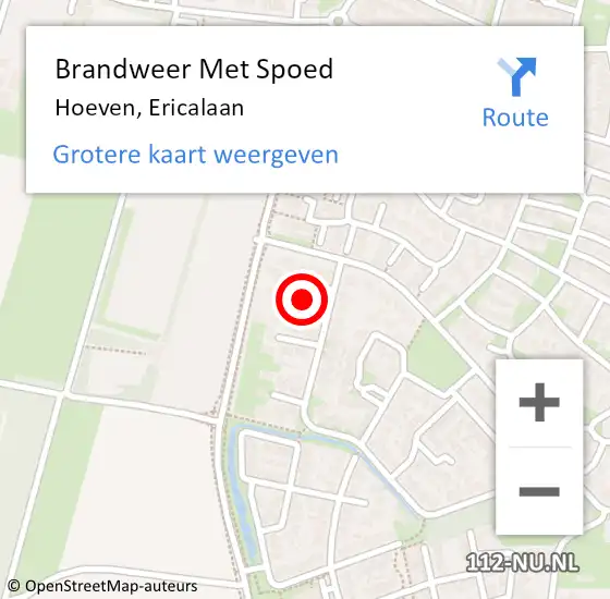 Locatie op kaart van de 112 melding: Brandweer Met Spoed Naar Hoeven, Ericalaan op 1 december 2021 21:47