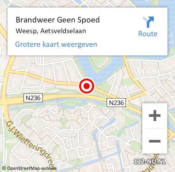 Locatie op kaart van de 112 melding: Brandweer Geen Spoed Naar Weesp, Aetsveldselaan op 1 december 2021 22:47