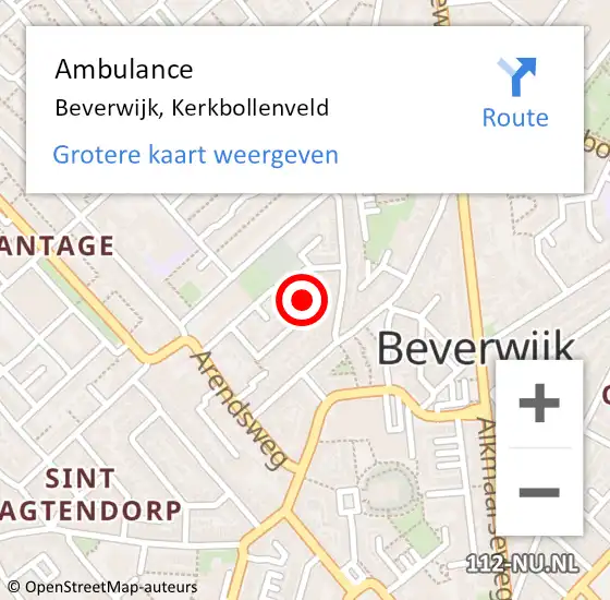 Locatie op kaart van de 112 melding: Ambulance Beverwijk, Kerkbollenveld op 1 december 2021 22:52