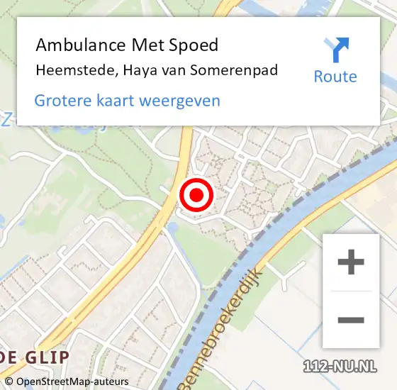 Locatie op kaart van de 112 melding: Ambulance Met Spoed Naar Heemstede, Haya van Somerenpad op 1 december 2021 23:28