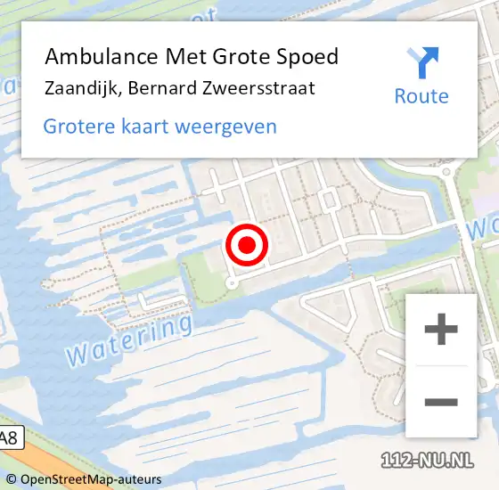 Locatie op kaart van de 112 melding: Ambulance Met Grote Spoed Naar Zaandijk, Bernard Zweersstraat op 1 december 2021 23:47