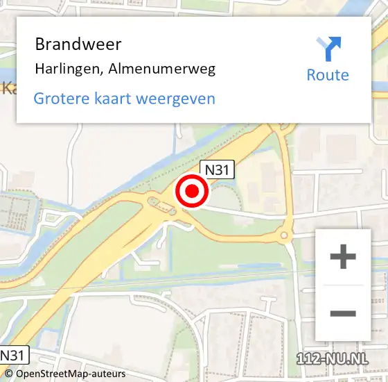 Locatie op kaart van de 112 melding: Brandweer Harlingen, Almenumerweg op 1 december 2021 23:56