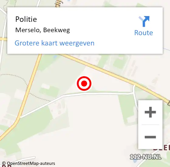 Locatie op kaart van de 112 melding: Politie Merselo, Beekweg op 2 december 2021 00:13