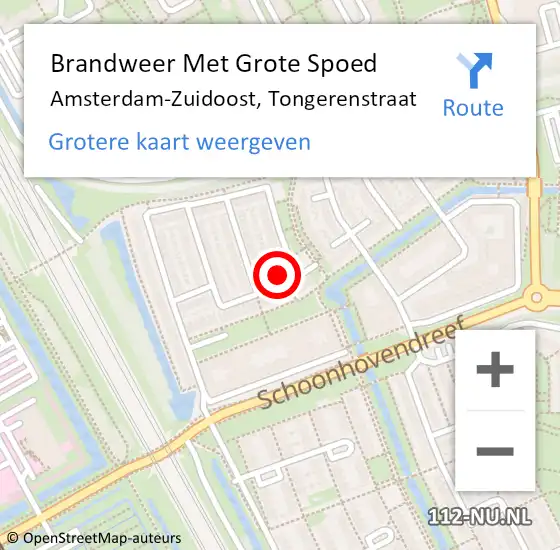 Locatie op kaart van de 112 melding: Brandweer Met Grote Spoed Naar Amsterdam-Zuidoost, Tongerenstraat op 2 december 2021 00:24