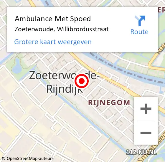 Locatie op kaart van de 112 melding: Ambulance Met Spoed Naar Zoeterwoude, Willibrordusstraat op 2 december 2021 00:27