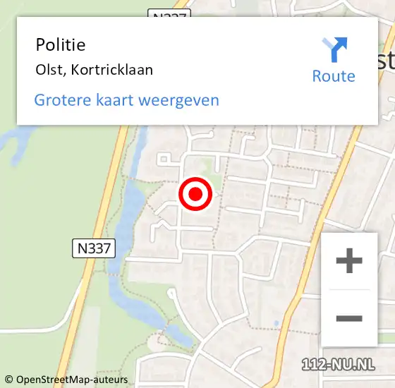 Locatie op kaart van de 112 melding: Politie Olst, Kortricklaan op 2 december 2021 05:38