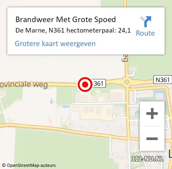 Locatie op kaart van de 112 melding: Brandweer Met Grote Spoed Naar De Marne, N361 hectometerpaal: 24,1 op 2 december 2021 05:49