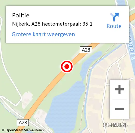 Locatie op kaart van de 112 melding: Politie Nijkerk, A28 hectometerpaal: 35,1 op 2 december 2021 06:36