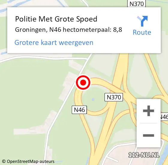 Locatie op kaart van de 112 melding: Politie Met Grote Spoed Naar Groningen, N46 hectometerpaal: 8,8 op 2 december 2021 06:38