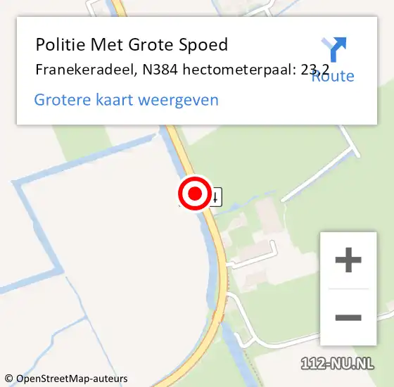 Locatie op kaart van de 112 melding: Politie Met Grote Spoed Naar Franekeradeel, N384 hectometerpaal: 23,2 op 2 december 2021 06:44