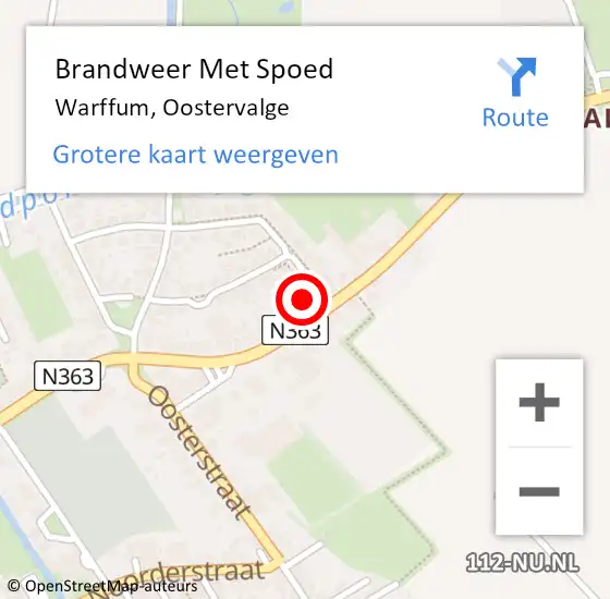 Locatie op kaart van de 112 melding: Brandweer Met Spoed Naar Warffum, Oostervalge op 2 december 2021 07:02