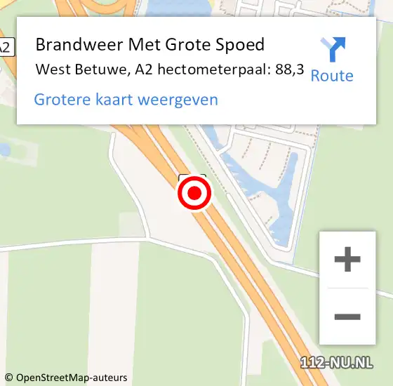 Locatie op kaart van de 112 melding: Brandweer Met Grote Spoed Naar Geldermalsen, A2 hectometerpaal: 88,3 op 2 december 2021 07:17