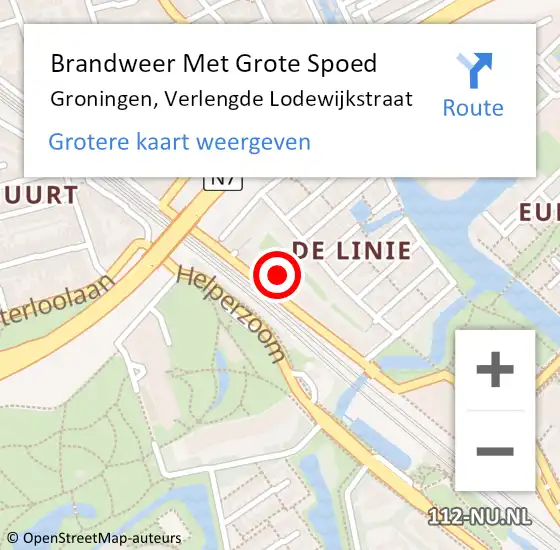 Locatie op kaart van de 112 melding: Brandweer Met Grote Spoed Naar Groningen, Verlengde Lodewijkstraat op 2 december 2021 07:42