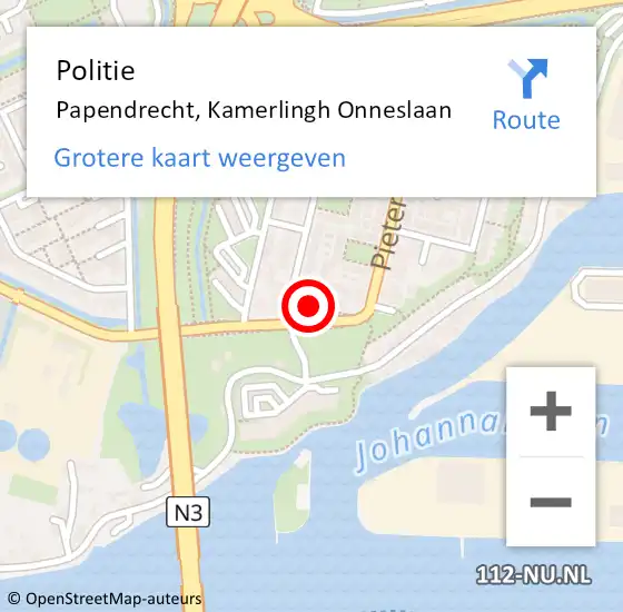 Locatie op kaart van de 112 melding: Politie Papendrecht, Kamerlingh Onneslaan op 2 december 2021 08:03