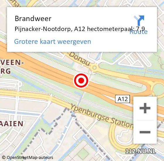 Locatie op kaart van de 112 melding: Brandweer Pijnacker-Nootdorp, A12 hectometerpaal: 7,9 op 2 december 2021 08:18