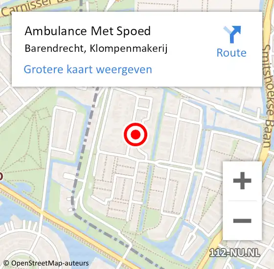 Locatie op kaart van de 112 melding: Ambulance Met Spoed Naar Barendrecht, Klompenmakerij op 2 december 2021 08:23