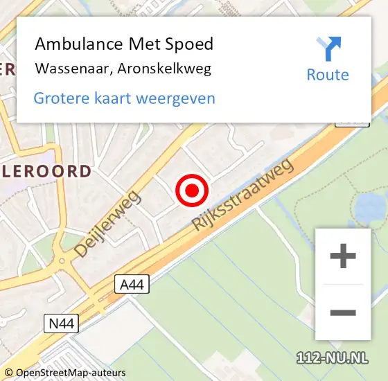 Locatie op kaart van de 112 melding: Ambulance Met Spoed Naar Wassenaar, Aronskelkweg op 2 december 2021 08:40