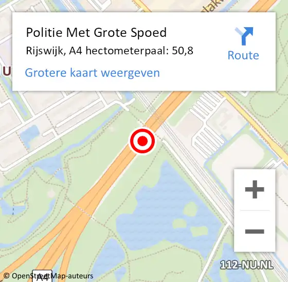 Locatie op kaart van de 112 melding: Politie Met Grote Spoed Naar Rijswijk, A4 hectometerpaal: 50,8 op 2 december 2021 08:46