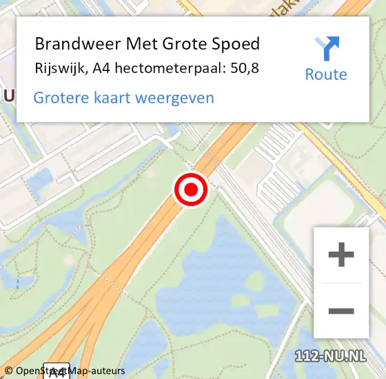 Locatie op kaart van de 112 melding: Brandweer Met Grote Spoed Naar Rijswijk, A4 hectometerpaal: 50,8 op 2 december 2021 08:47