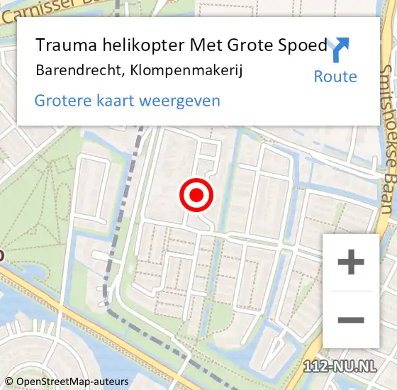 Locatie op kaart van de 112 melding: Trauma helikopter Met Grote Spoed Naar Barendrecht, Klompenmakerij op 2 december 2021 08:47