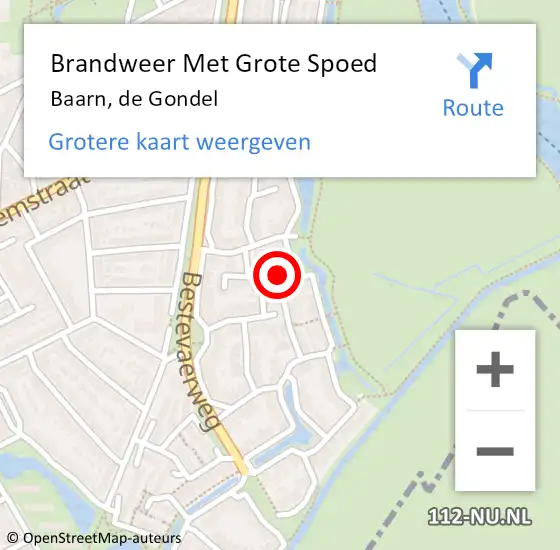 Locatie op kaart van de 112 melding: Brandweer Met Grote Spoed Naar Baarn, de Gondel op 2 december 2021 08:58