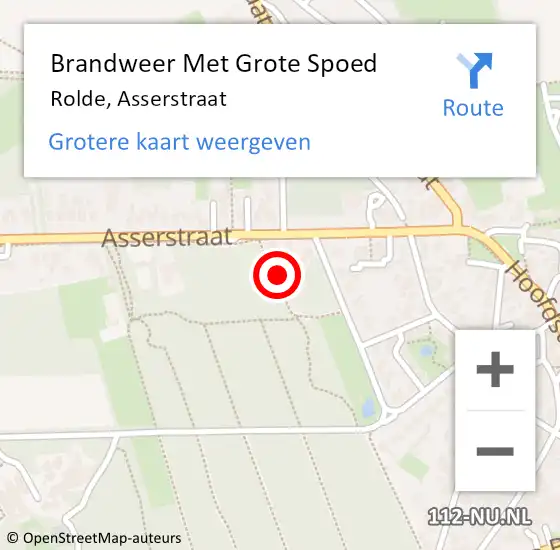 Locatie op kaart van de 112 melding: Brandweer Met Grote Spoed Naar Rolde, Asserstraat op 2 december 2021 09:10