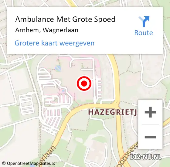 Locatie op kaart van de 112 melding: Ambulance Met Grote Spoed Naar Arnhem, Wagnerlaan op 2 december 2021 09:24