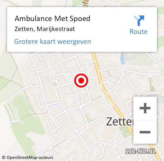 Locatie op kaart van de 112 melding: Ambulance Met Spoed Naar Zetten, Marijkestraat op 2 december 2021 10:13