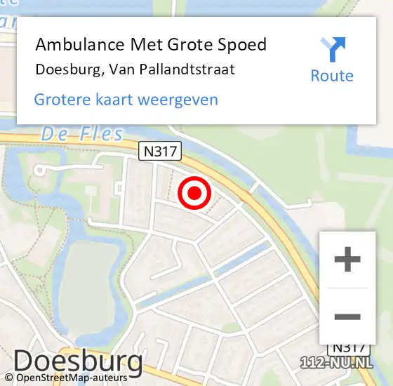 Locatie op kaart van de 112 melding: Ambulance Met Grote Spoed Naar Doesburg, Van Pallandtstraat op 2 december 2021 10:27