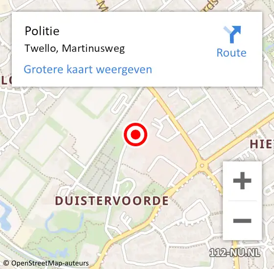 Locatie op kaart van de 112 melding: Politie Twello, Martinusweg op 2 december 2021 10:48