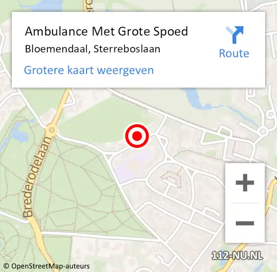 Locatie op kaart van de 112 melding: Ambulance Met Grote Spoed Naar Bloemendaal, Sterreboslaan op 2 december 2021 10:50