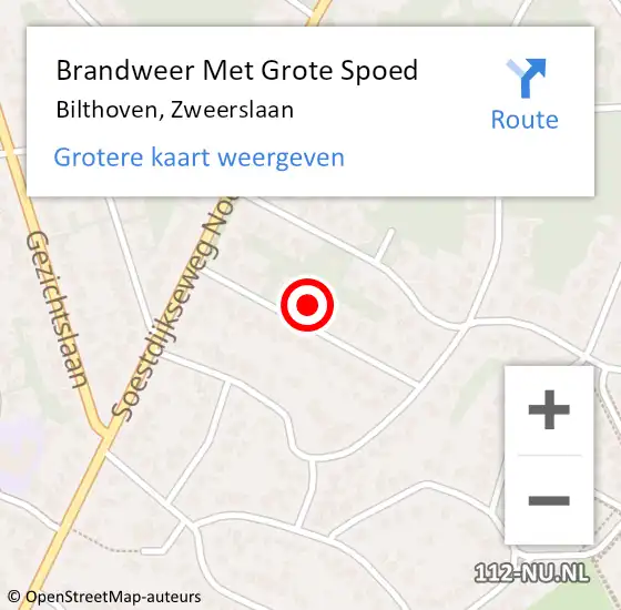 Locatie op kaart van de 112 melding: Brandweer Met Grote Spoed Naar Bilthoven, Zweerslaan op 2 december 2021 11:00