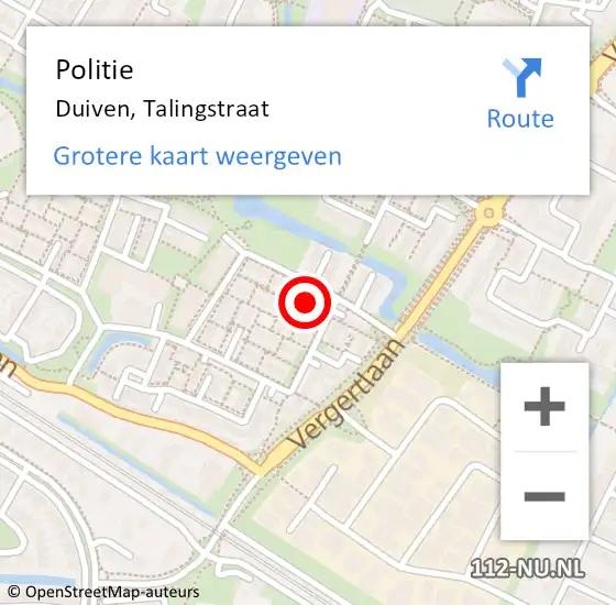 Locatie op kaart van de 112 melding: Politie Duiven, Talingstraat op 2 december 2021 11:32