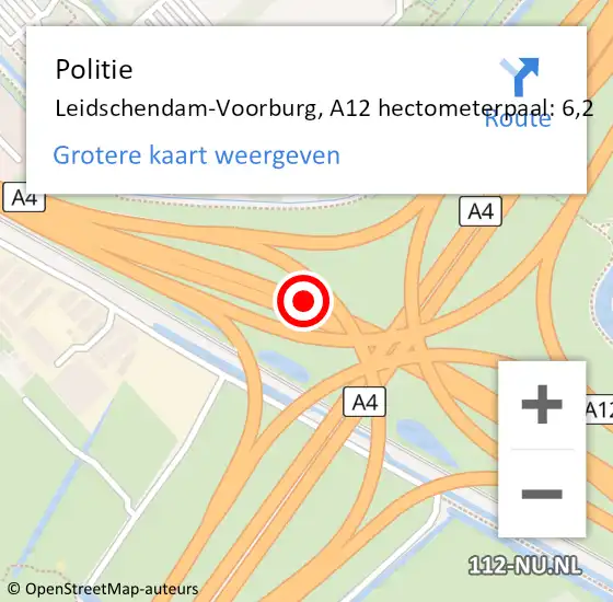 Locatie op kaart van de 112 melding: Politie Den Haag, A12 hectometerpaal: 6,2 op 2 december 2021 11:39