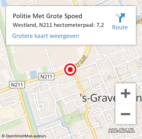 Locatie op kaart van de 112 melding: Politie Met Grote Spoed Naar Westland, N211 hectometerpaal: 7,2 op 2 december 2021 11:49