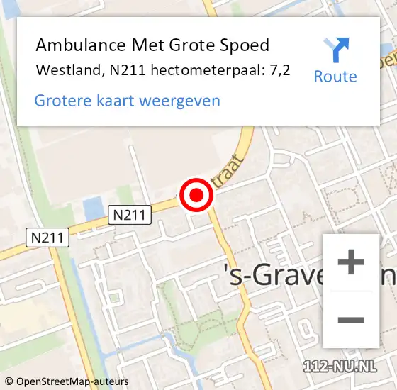 Locatie op kaart van de 112 melding: Ambulance Met Grote Spoed Naar Westland, N211 hectometerpaal: 7,2 op 2 december 2021 11:51