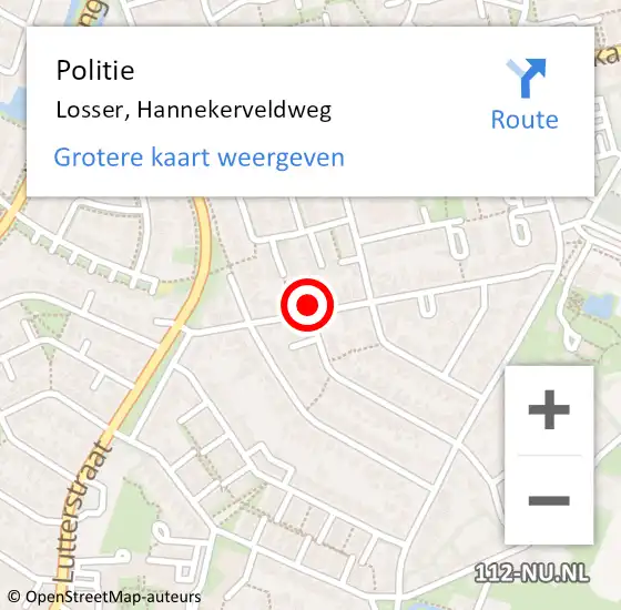 Locatie op kaart van de 112 melding: Politie Losser, Hannekerveldweg op 2 december 2021 12:01