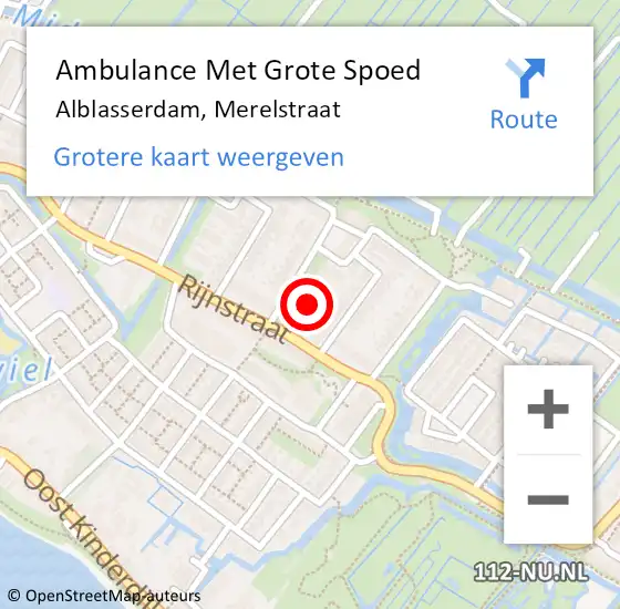 Locatie op kaart van de 112 melding: Ambulance Met Grote Spoed Naar Alblasserdam, Merelstraat op 2 december 2021 12:08