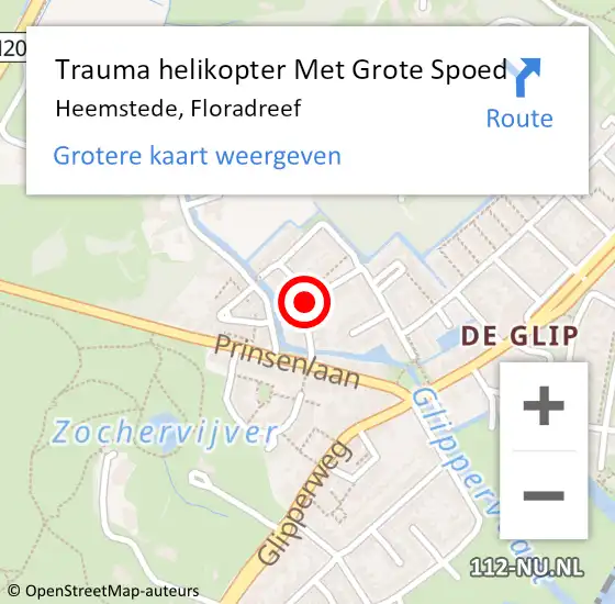 Locatie op kaart van de 112 melding: Trauma helikopter Met Grote Spoed Naar Heemstede, Floradreef op 2 december 2021 12:12