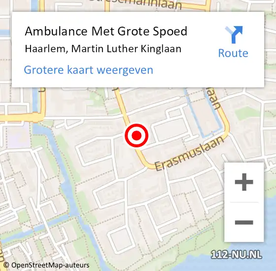 Locatie op kaart van de 112 melding: Ambulance Met Grote Spoed Naar Haarlem, Martin Luther Kinglaan op 2 december 2021 12:13