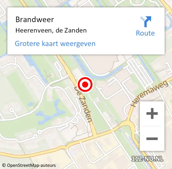 Locatie op kaart van de 112 melding: Brandweer Heerenveen, de Zanden op 2 december 2021 12:26