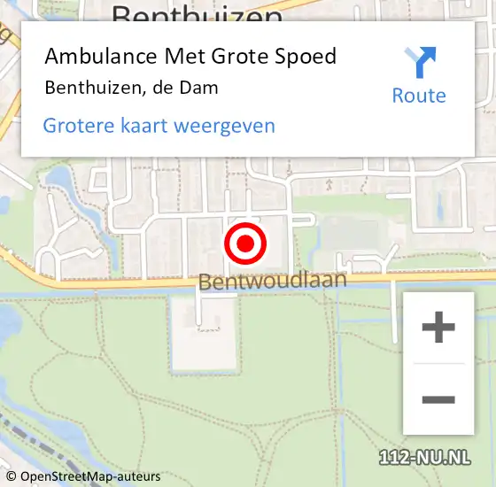 Locatie op kaart van de 112 melding: Ambulance Met Grote Spoed Naar Benthuizen, de Dam op 2 december 2021 12:33