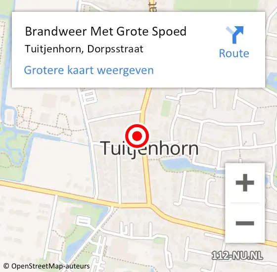 Locatie op kaart van de 112 melding: Brandweer Met Grote Spoed Naar Tuitjenhorn, Dorpsstraat op 2 december 2021 12:44