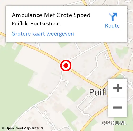 Locatie op kaart van de 112 melding: Ambulance Met Grote Spoed Naar Puiflijk, Houtsestraat op 2 december 2021 13:16
