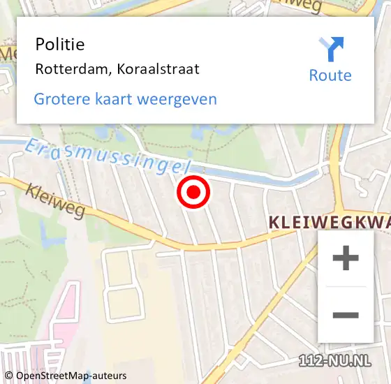 Locatie op kaart van de 112 melding: Politie Rotterdam, Koraalstraat op 2 december 2021 13:20