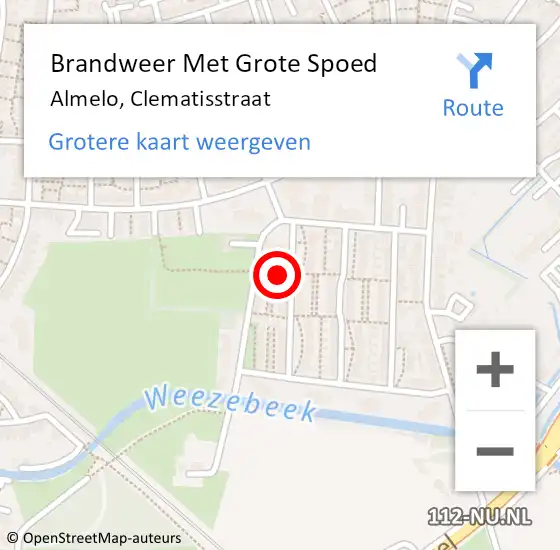 Locatie op kaart van de 112 melding: Brandweer Met Grote Spoed Naar Almelo, Clematisstraat op 2 december 2021 13:24